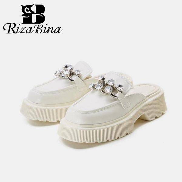 

rizabina new women fashion sandals shoes round toe slip on crystal thick bottom casual loafers female footwear size 35-39, Black