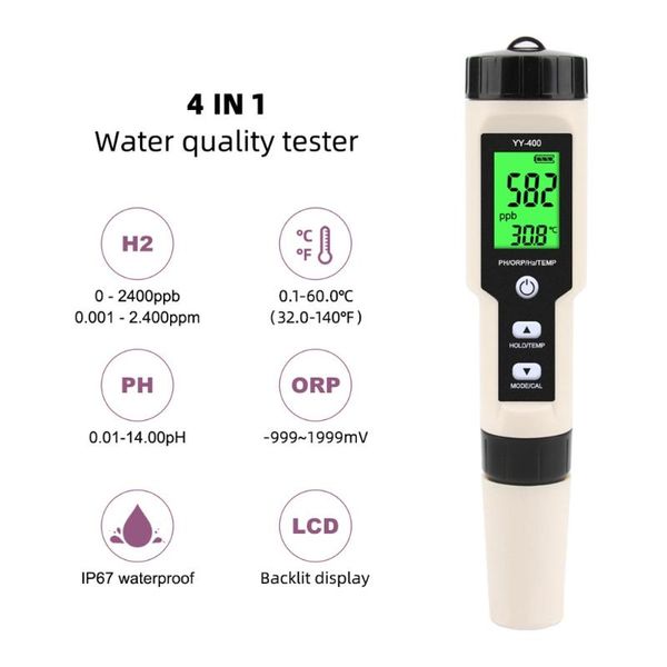 

meters 2021 est yy-400 4 in 1 ph/orp/h2&tem meter digital dydrogen ion concentration tester for aquarium, swimming pool, water