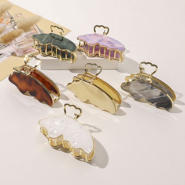 

marble printed butterfly clip temperament ins exquisite alloy hair clip clamps women elegant makeup styling tools, Slivery;golden