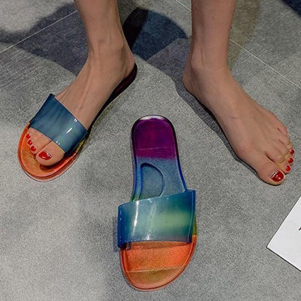 

slippers women jelly shoes summer candy colors transparent slides female casual slip on flip flops beach indoor sandals, Black