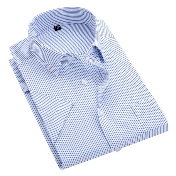 

men's casual shirts summer s~8xl striped short sleeve dress shirt square collar non-iron regular fit anti-wrinkle pocket male social, White;black