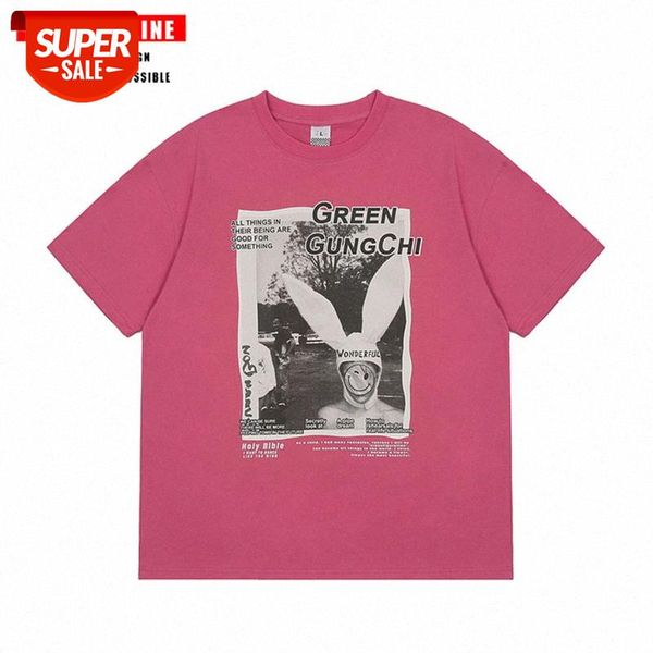 

streetwear men american retro street fun printing short-sleeved t-shirt male trendy brand hip-hop loose bf casual couple half-sleeved #yd7c, White;black