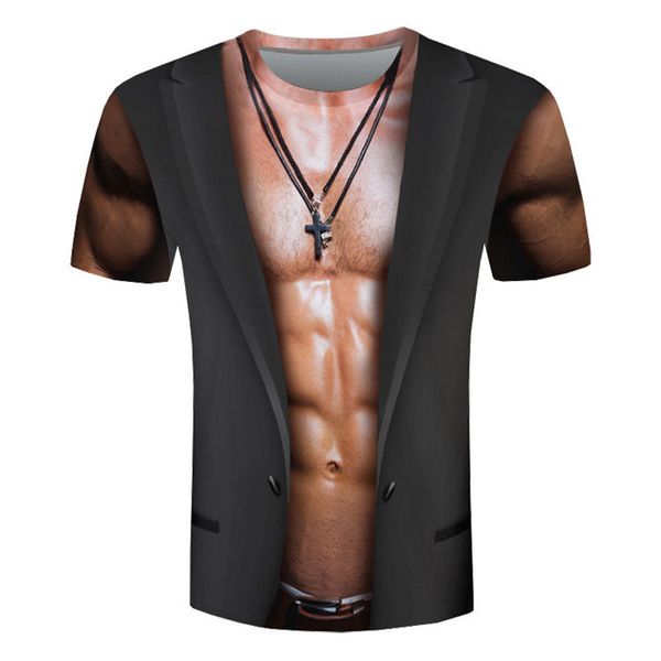 

e-baihui 2021 summer new printed round neck men's t-shirt chest muscle pattern men's short sleeve casual fashion simple jdl129t, White;black