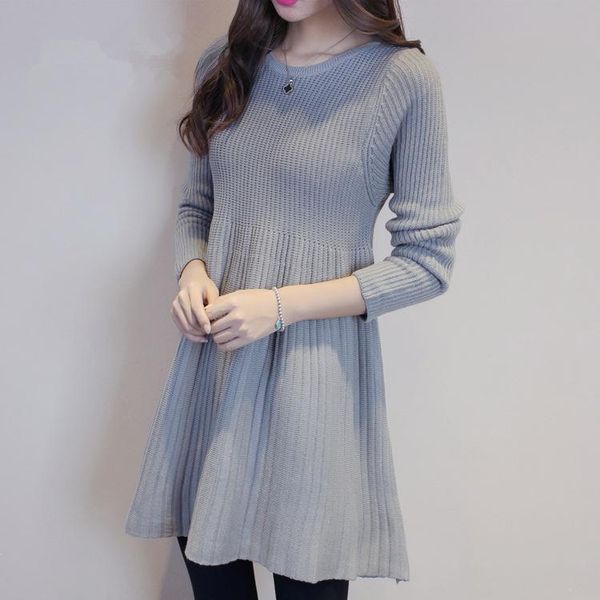 

casual dresses 2021 women dress sweater fashion medium-length wool large size knit shirt winter j1106, Black;gray