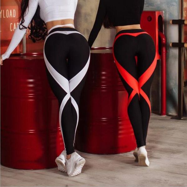 

x heart sport yoga leggings women tights workout gym exercise fitness yoga pants high waist push up black trousers, White;red