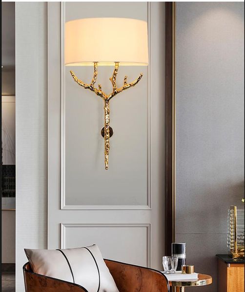

post-modern lamp luxury copper wall lamp simple living room study bedroom villa designer model room marble