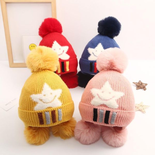 

caps & hats korean children's hat autumn winter boys children knitted plus velvet thicken ear protection for 3-8 years girls kids, Yellow
