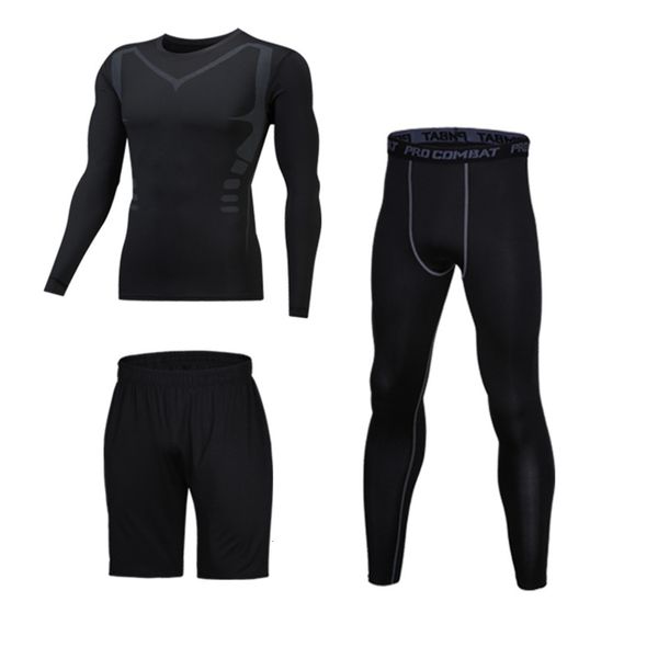 

science fiction print long short sleeve men's quick dry morning running training sports tights fitness suit, Gray