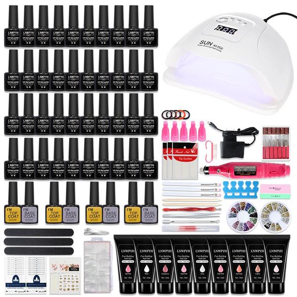

nail art kits kit54/24w uv led lamp dryer & extension 9 color building gel polish kit 20000rpm electric drill set