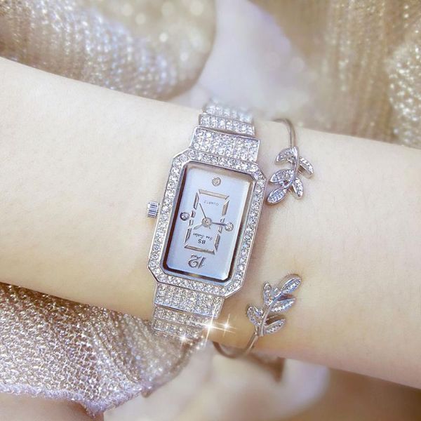 

wristwatches 2021 silver dress watches women relogio zegarek watch rhinestone crystal quartz wristwatch clock feminino, Slivery;brown