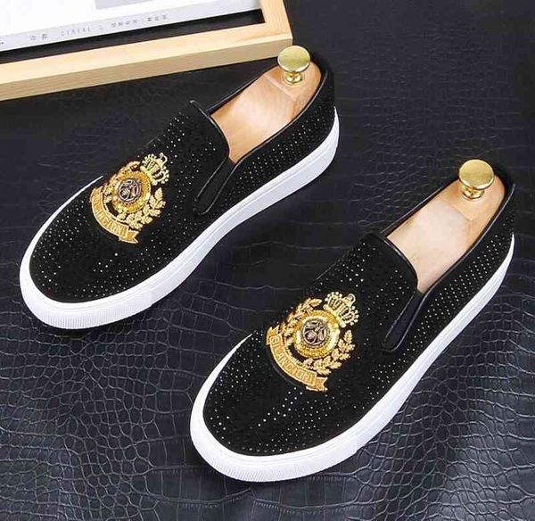 

luxury dandelion spikes flat leather shoes fashion men embroidery loafer dress smoking slipper casual shoe, Black