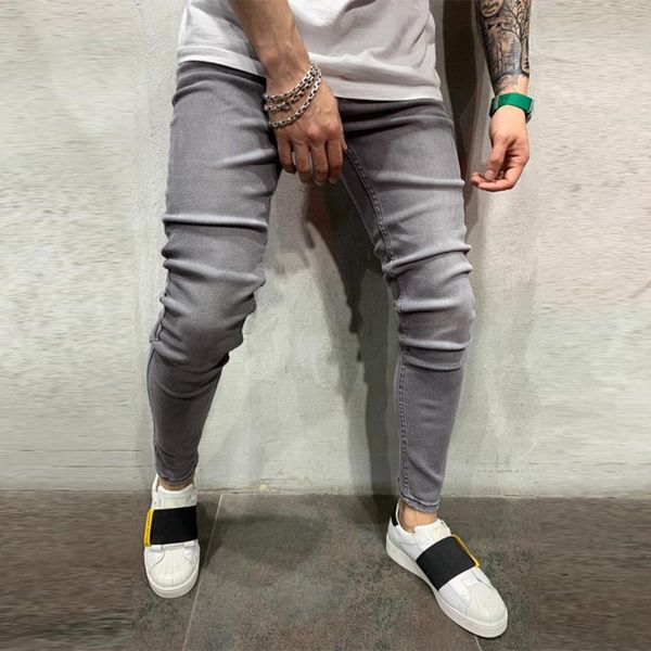 

mens casual solid pockets pants denim pants slim fit men jeans men clothing personality clothing 2021 pantalones, Blue