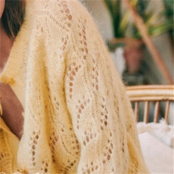 

2021 women sweater new mohair knitted button cardigan women's hook flower hollow loose wool jacket thicken htj6, White;black