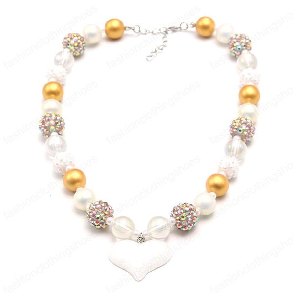 

new trendy white heart pendant necklace fashion kids girls beaded necklace handmade jewelry choker for party gift, Red;brown