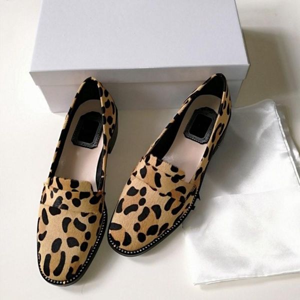 

leopard print pumps women mary janes crystal decor square heels slip-on genuine leather 2021 designer female shoes, Black