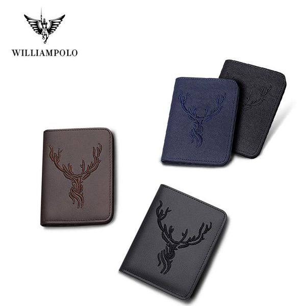 

wallets williampolo wallet men mini ultra-thin fashion cowhide v-shaped card holder embroidery bi-fold no zipper small purse casual, Red;black