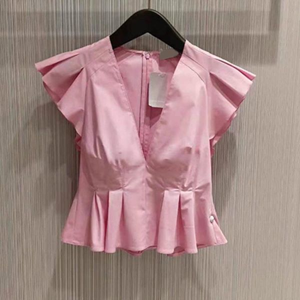 

women's blouses & shirts red summer women style v-neck pleated lace sleeve all-match shirt sleeveless t-shirt, White
