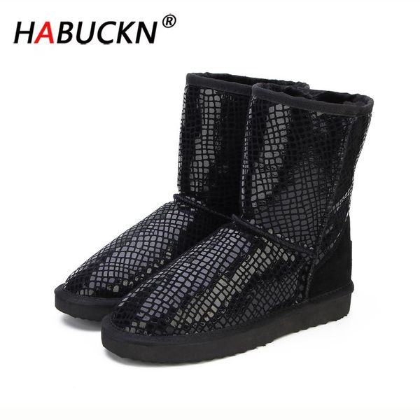

boots habuckn australia classic fashion genuine cowhide leather snow winter fur waterproof women shoes botas mujer, Black