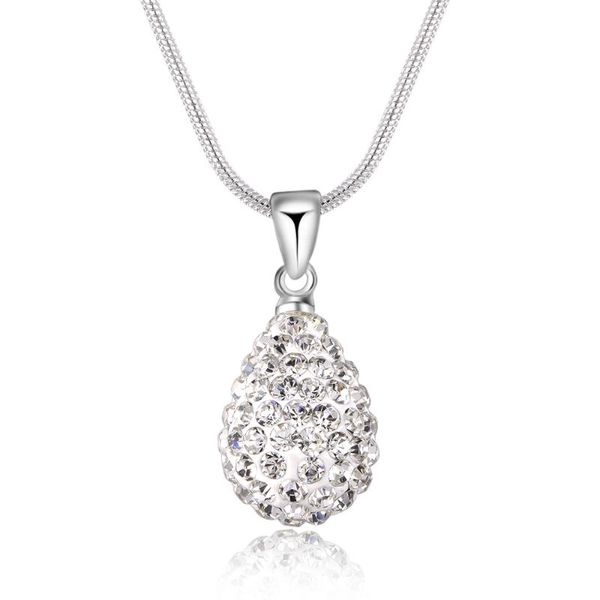 

chains 925 silver luxury full flash diamond crystal zircon water drop shaped necklace ladies jewelry gift