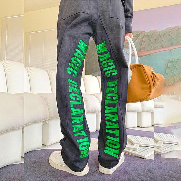 

women's jeans embroidered wide leg pants bf loose letter european and straight 2021 autumn winter daddy woman, Blue