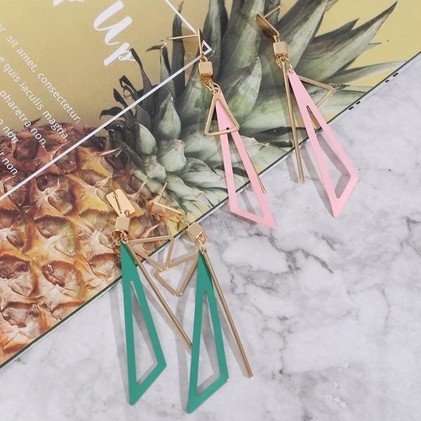 

dangle & chandelier korean long statement geometric triangle tassel drop earrings for women, Silver