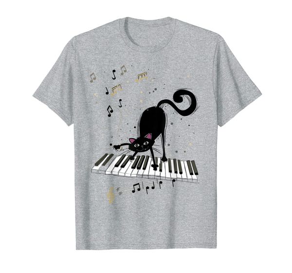 

cat music, cat piano tshirt, White;black