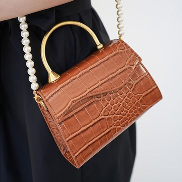 

evening bags luxury lady crocodile bag elegant good quality small purse women handbag acrylic pearl chain shoulder strap