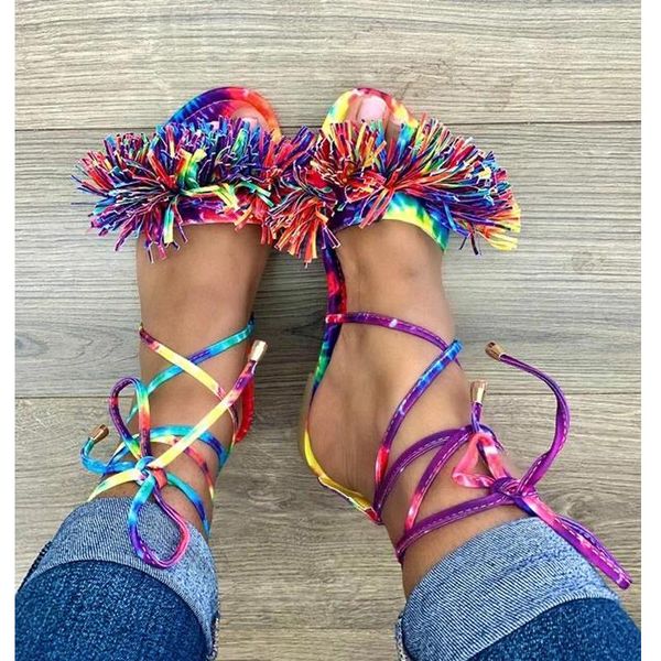 

summer flat sandals fashion tassel straps women's shoes fashion outdoor beach sandals comfortable plus size 43, Black