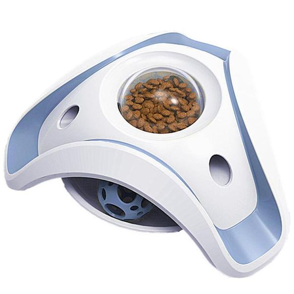 

cat toys blue and white pet puzzle toy food leak dispenser feeder interactive fun 360 degree rotating bell ball