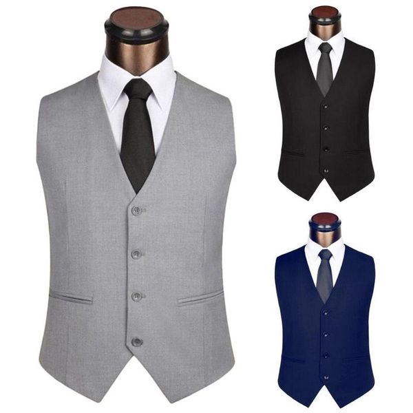 

men's vests fashion men solid color sleeveless back straps single-breasted slim business waistcoat, Black;white