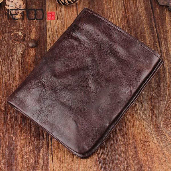 

wallets aetoo vintage folds short leather wallet, first layer cowhide vertical simple trendy wallet, Red;black