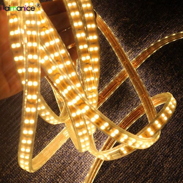 

strips super strong light led strip double row 156 leds/m smd 2835 3528 ip67 waterproof 220v 1m 5m 10m 18m diode tape