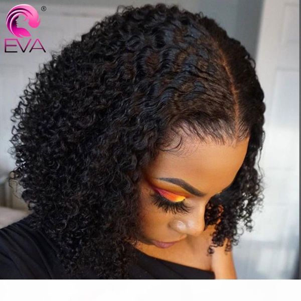 

eva hair curly bob wigs short lace front human hair wigs pre plucked bleached knots 13x6 remy brazilian for women, Black;brown