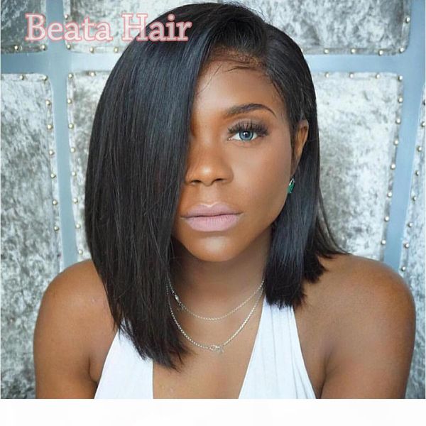

virgin brazilian hair lace front wig bob glueless human hair full lace wigs unprocessed human hair short bob wigs for black women, Black;brown