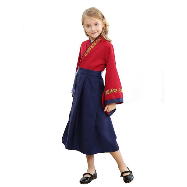 

girls princess molan dress costumes children cosplay chinese heroine clothing china tracitional dress huamulan party fancy dress, Red;yellow