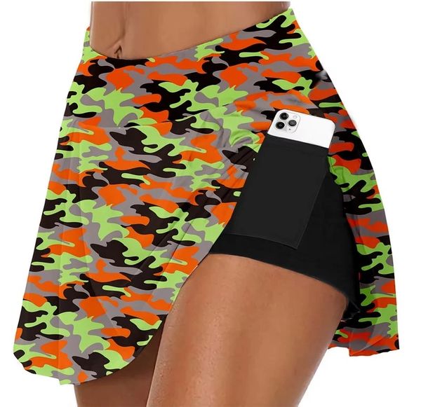 

yoga outfit women's dress 2 in 1 liner fitness workout stretchy print anti-friction skort
