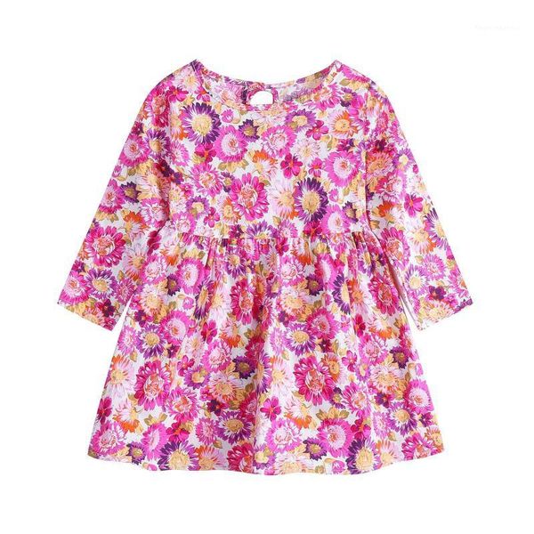 

girl's dresses fashion toddler infant kids baby girls spring and autumn casual long-sleeved round neck floral printed dress princess el, Red;yellow