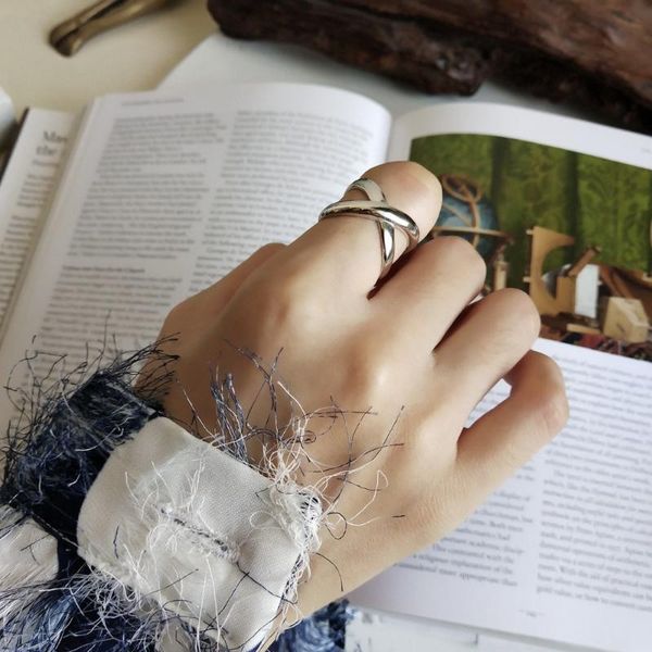 

cluster rings minimalist authentic s925 sterling silver fine jewelry geomettric cross criss ring adjustable j287, Golden;silver