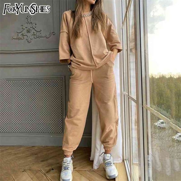 

tracksuit women 2 piece sets comfy outfits sport jogging pants set track suit summer clothes short sleeve t-shirt suits 210727, White