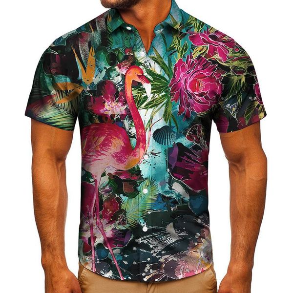 

men's casual shirts 2021 breathable street fashion trend digital flamingo print t-shirt shirt hawaii summer, White;black