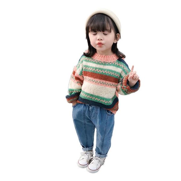 

cardigan children's wear autumn jacket korean version baby striped knitted sweater knit kids pullover winter, Blue