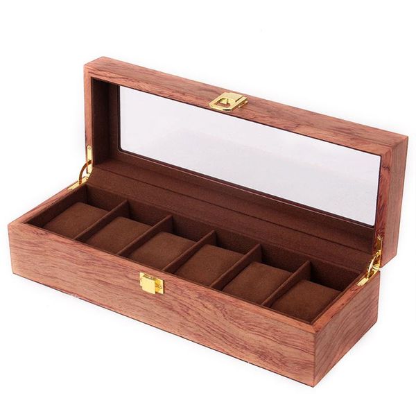 

watch boxes & cases display glass home decoration portable wooden jewelry organizer 6 slot vintage style protective box storage case, Black;blue