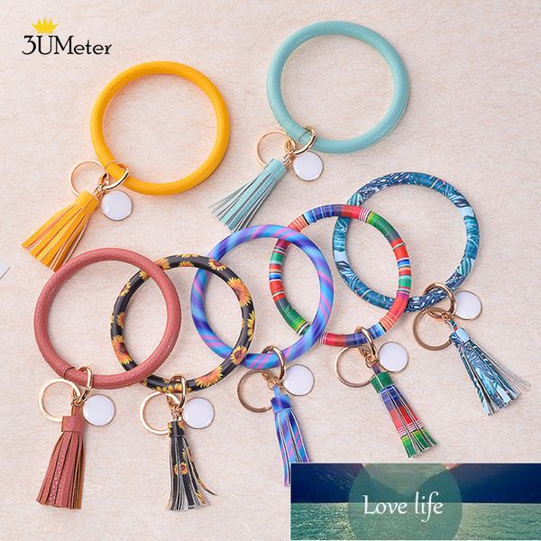 

new pu leather o bracelet key ring bangle tassel keyring circle wristlet keychain bangle keyholder for women girls jewelry, Silver