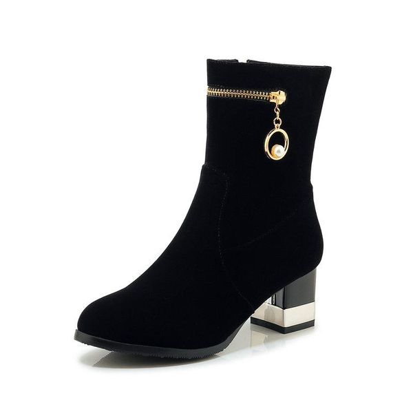 

boots 2021 faux suede women high heels ankle for zipper autumn winter shoes female size 41 42 43, Black