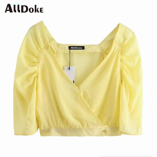 

casual v neck women blouse summer three quarter crop shirt femme office ol ladies blouses blusas mujer women's & shirts, White