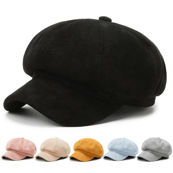 

stingy brim hats fashion octagonal cap women adjustable colors autumn winter stylish artist painter sboy caps beret, Blue;gray