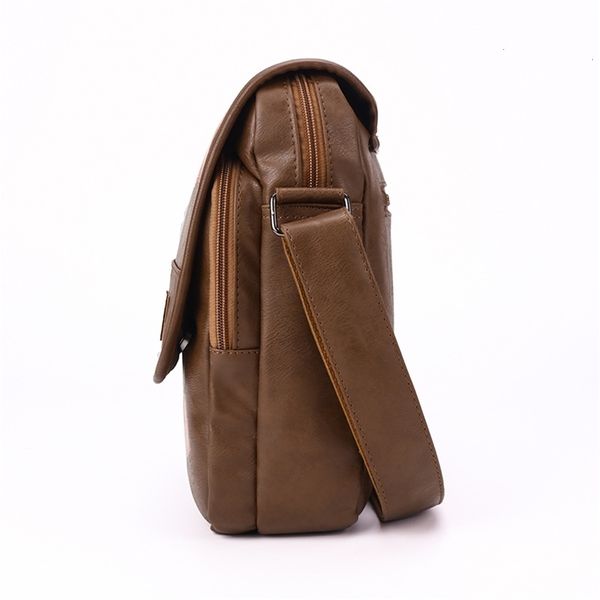 

men's three compartment leather bag, new retro style belt travel bag, student bag, leisure schoolbag