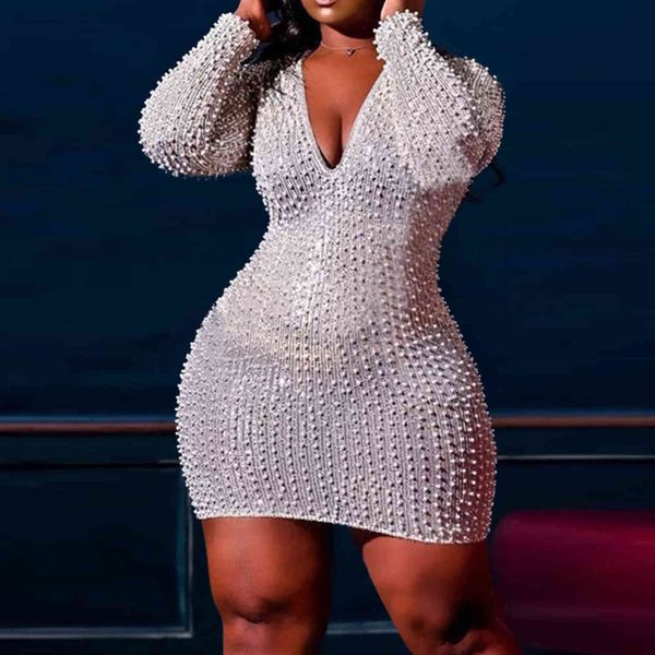 

fall women's fashion v-neck nightclub style party large size pure color women's long sleeve dress 211116, Black