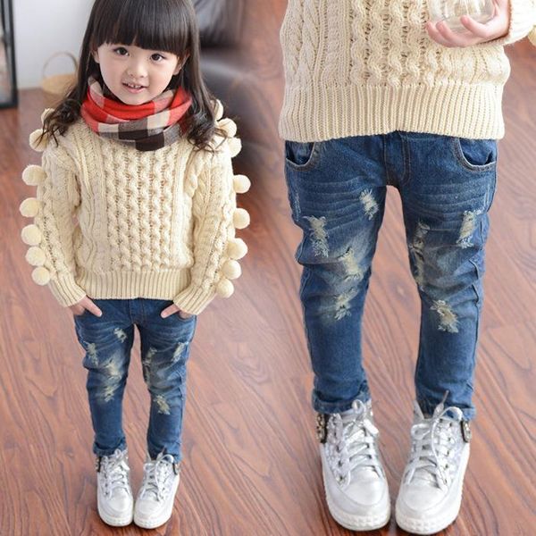 

jeans children ripped skinny pants for toddler girls 3 4 6 8 years kids baby boy casual denim trousers autumn and spring clothes, Blue