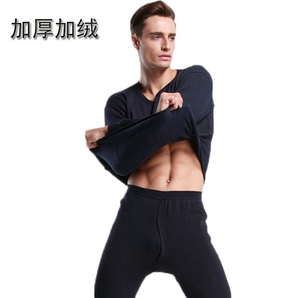 

2021 autumn winter men long johns thin section men's thermal underwear sets plus size warm o-neck thermal undershirts trousers, Black;brown